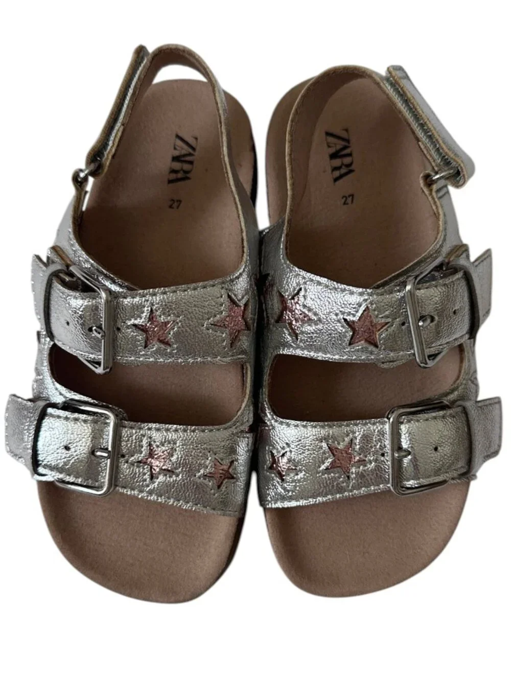Zara Girls Metallic Silver Star Sandals Size 27 (EU)